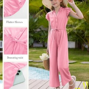 Grace Karin Pink Flutter Sleeve Jumpsuit for Kids
